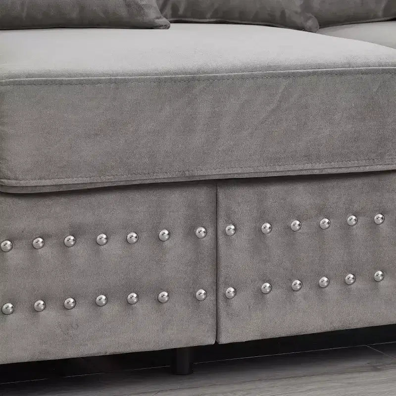 60.5" Modern Loveseat Sofa with Silver Nail Square Armrests, Velvet Upholstery, Gray