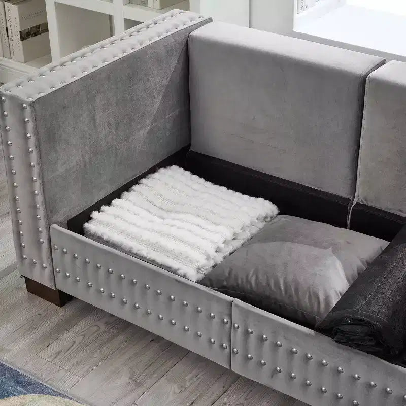60.5" Modern Loveseat Sofa with Silver Nail Square Armrests, Velvet Upholstery, Gray