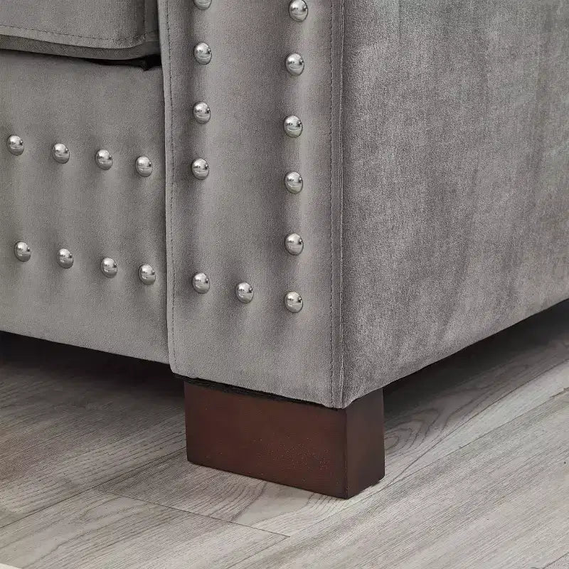 60.5" Modern Loveseat Sofa with Silver Nail Square Armrests, Velvet Upholstery, Gray