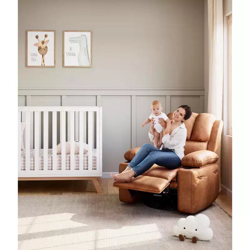 Manual Recliner Chair, PU Faux Leather, 360° Swivel, Cup Holders and Side Pocket