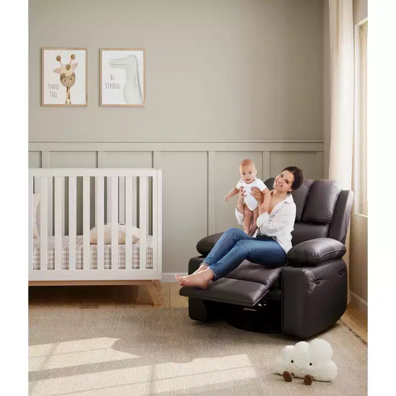 Manual Recliner Chair, PU Faux Leather, 360° Swivel, Cup Holders and Side Pocket