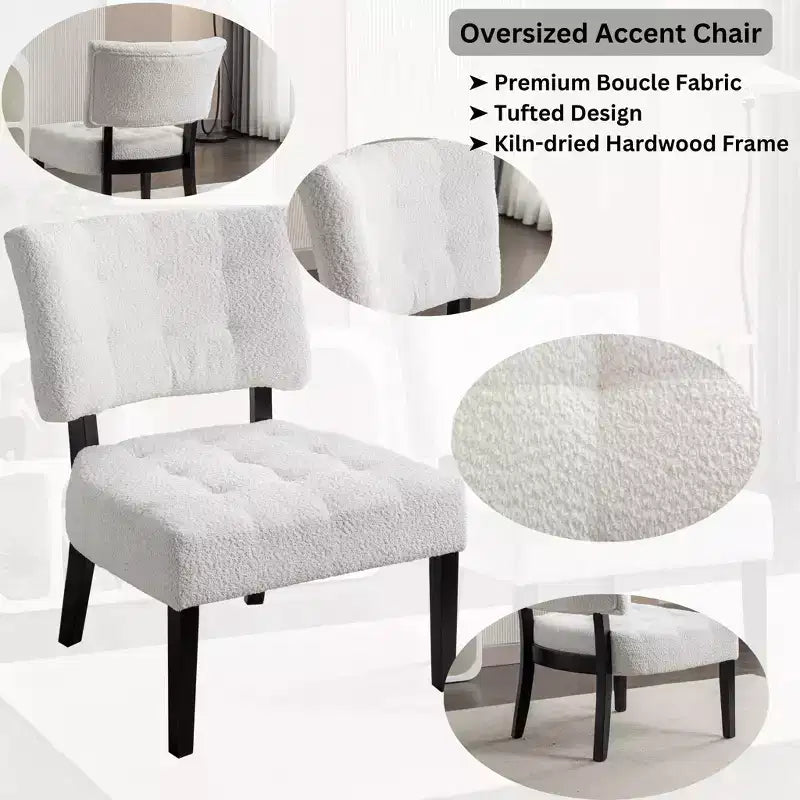Modern Oversized Accent Chair with Tufted Back, Blended Leather, Wood Legs, for Living Room & Bedroom