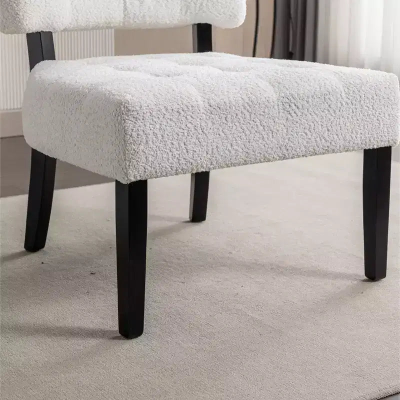 Modern Oversized Accent Chair with Tufted Back, Blended Leather, Wood Legs, for Living Room & Bedroom