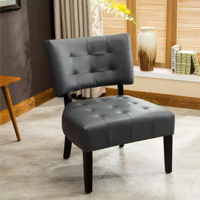 Modern Oversized Accent Chair with Tufted Back, Blended Leather, Wood Legs, for Living Room & Bedroom