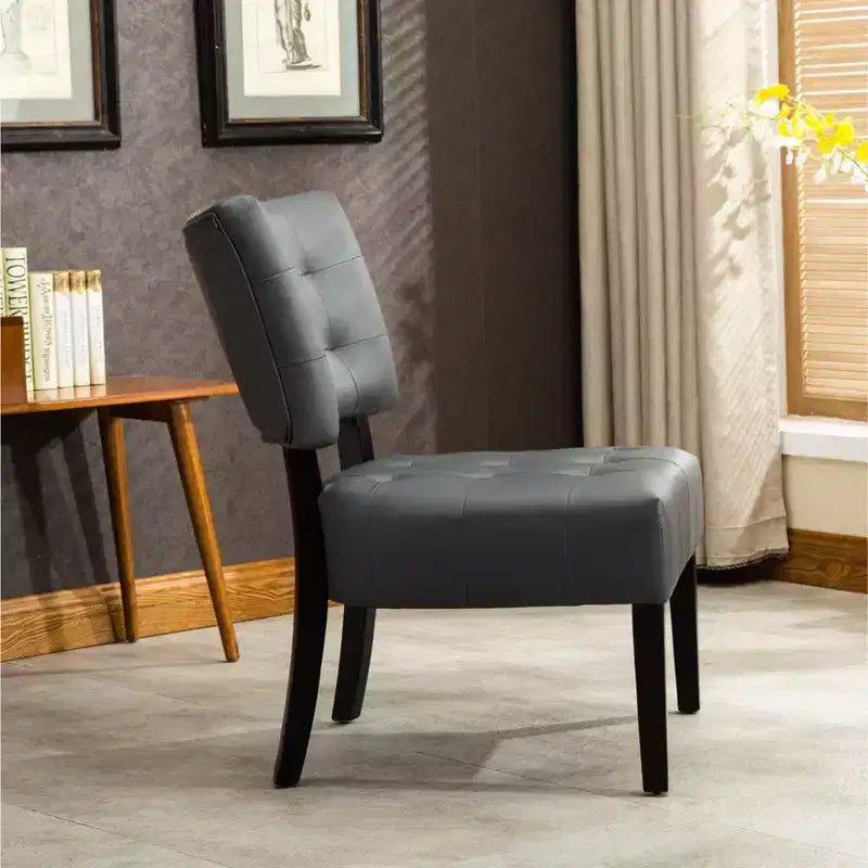 Modern Oversized Accent Chair with Tufted Back, Blended Leather, Wood Legs, for Living Room & Bedroom