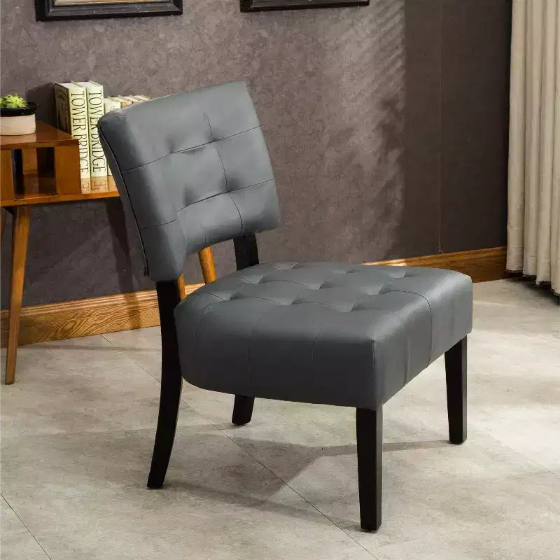 Modern Oversized Accent Chair with Tufted Back, Blended Leather, Wood Legs, for Living Room & Bedroom