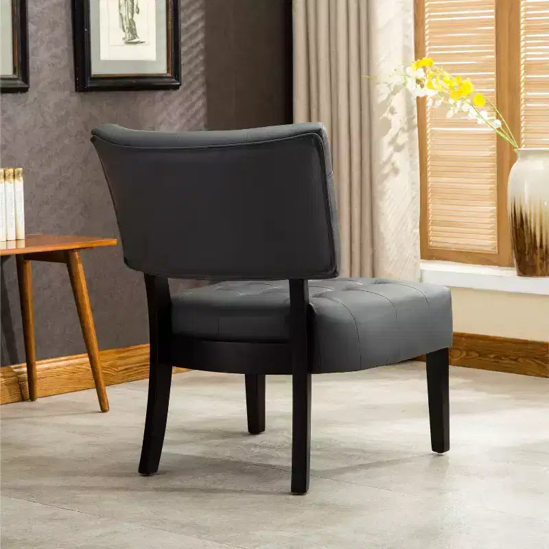 Modern Oversized Accent Chair with Tufted Back, Blended Leather, Wood Legs, for Living Room & Bedroom