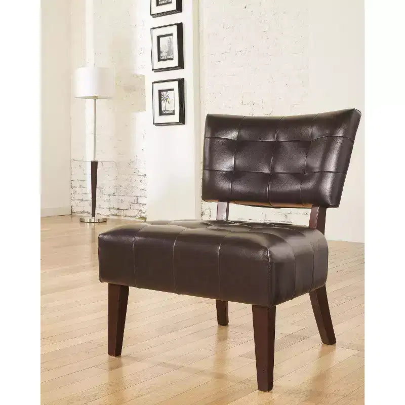 Modern Oversized Accent Chair with Tufted Back, Blended Leather, Wood Legs, for Living Room & Bedroom