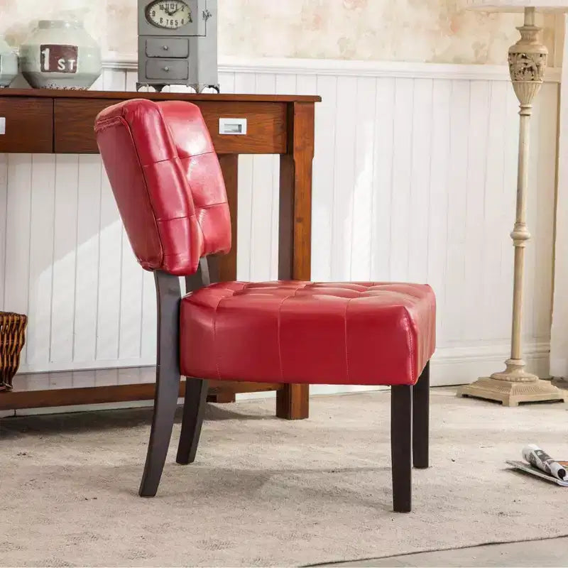 Modern Oversized Accent Chair with Tufted Back, Blended Leather, Wood Legs, for Living Room & Bedroom