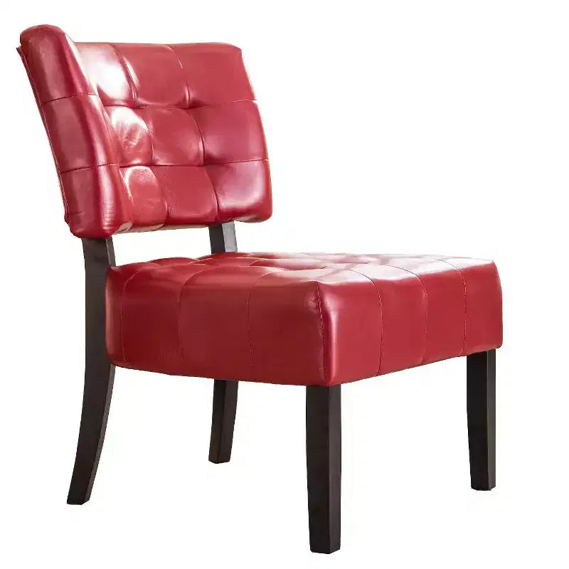 Modern Oversized Accent Chair with Tufted Back, Blended Leather, Wood Legs, for Living Room & Bedroom