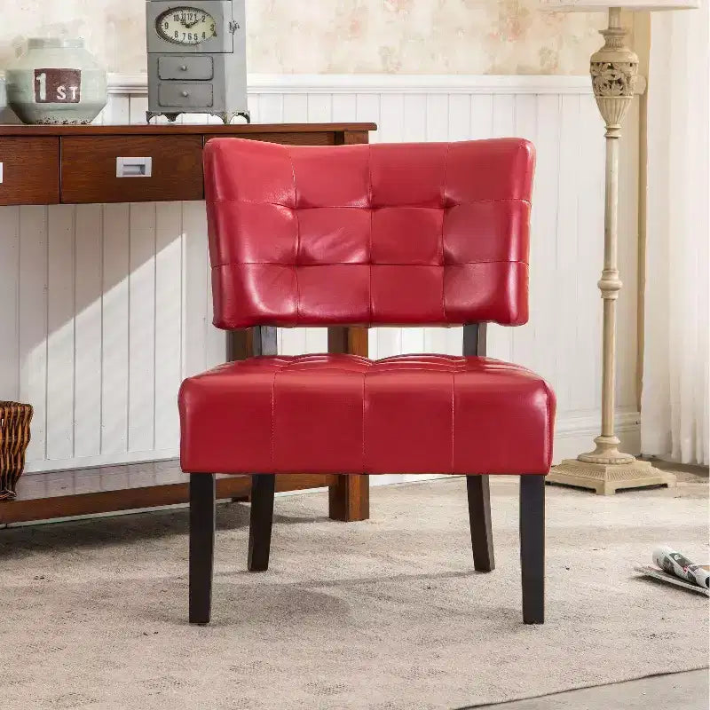 Modern Oversized Accent Chair with Tufted Back, Blended Leather, Wood Legs, for Living Room & Bedroom