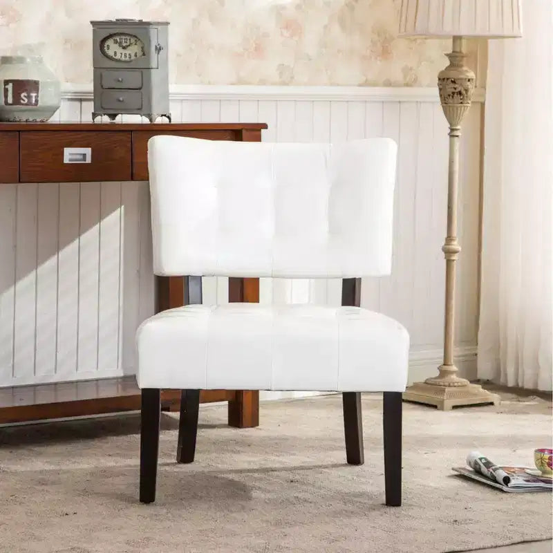 Modern Oversized Accent Chair with Tufted Back, Blended Leather, Wood Legs, for Living Room & Bedroom