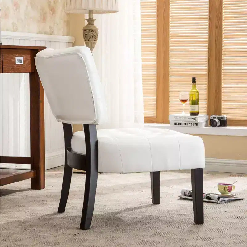 Modern Oversized Accent Chair with Tufted Back, Blended Leather, Wood Legs, for Living Room & Bedroom