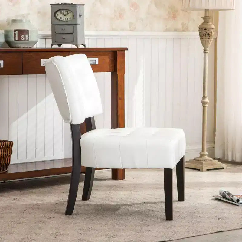 Modern Oversized Accent Chair with Tufted Back, Blended Leather, Wood Legs, for Living Room & Bedroom