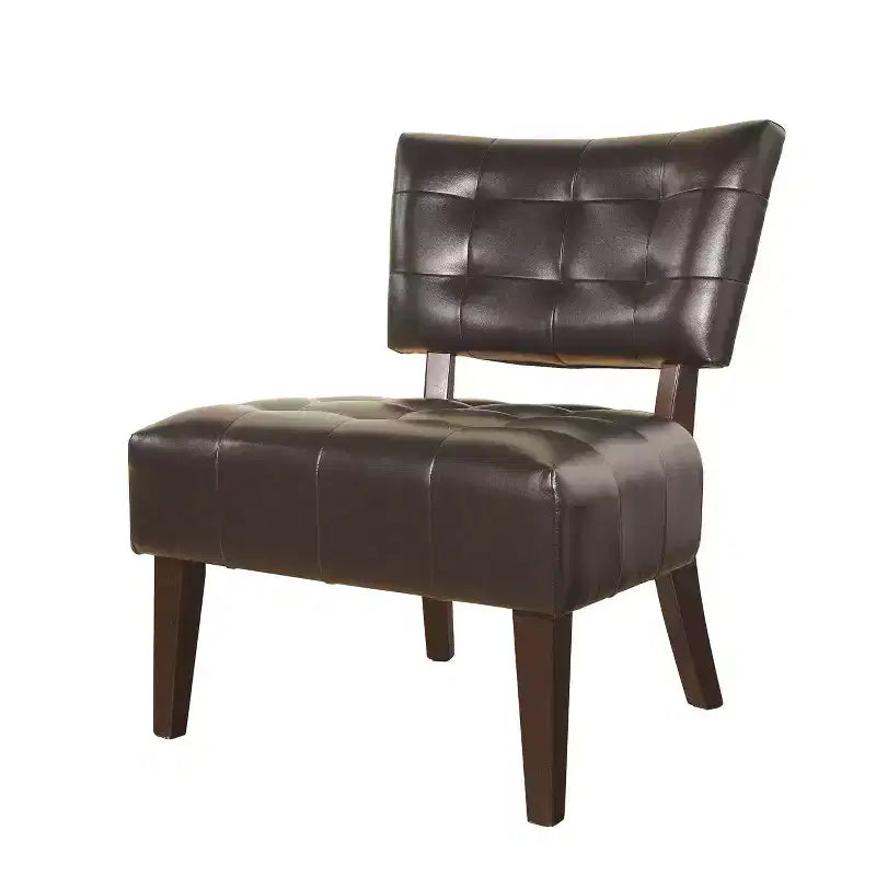 Modern Oversized Accent Chair with Tufted Back, Blended Leather, Wood Legs, for Living Room & Bedroom