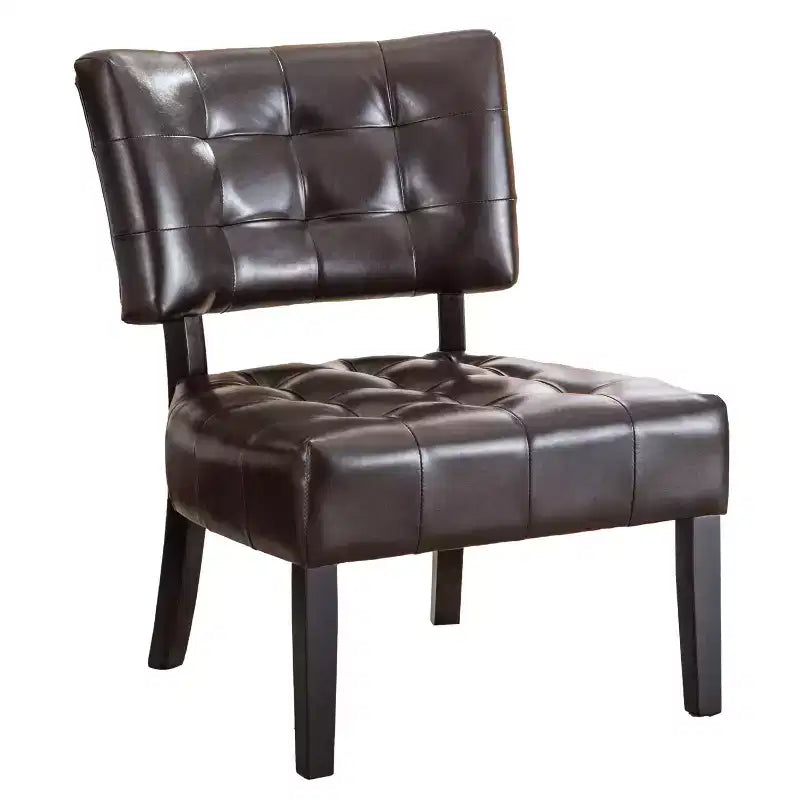 Modern Oversized Accent Chair with Tufted Back, Blended Leather, Wood Legs, for Living Room & Bedroom
