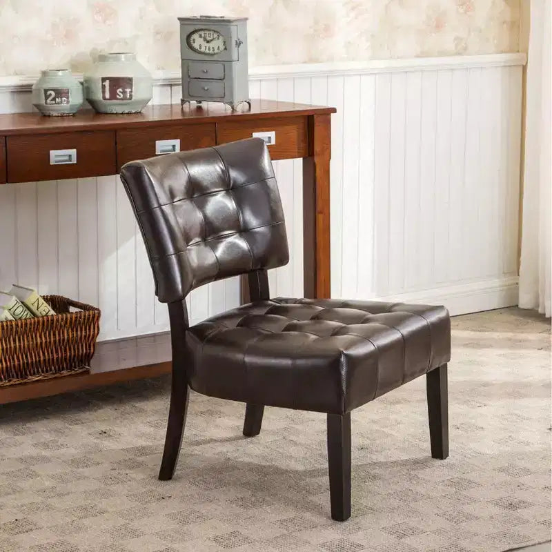 Modern Oversized Accent Chair with Tufted Back, Blended Leather, Wood Legs, for Living Room & Bedroom