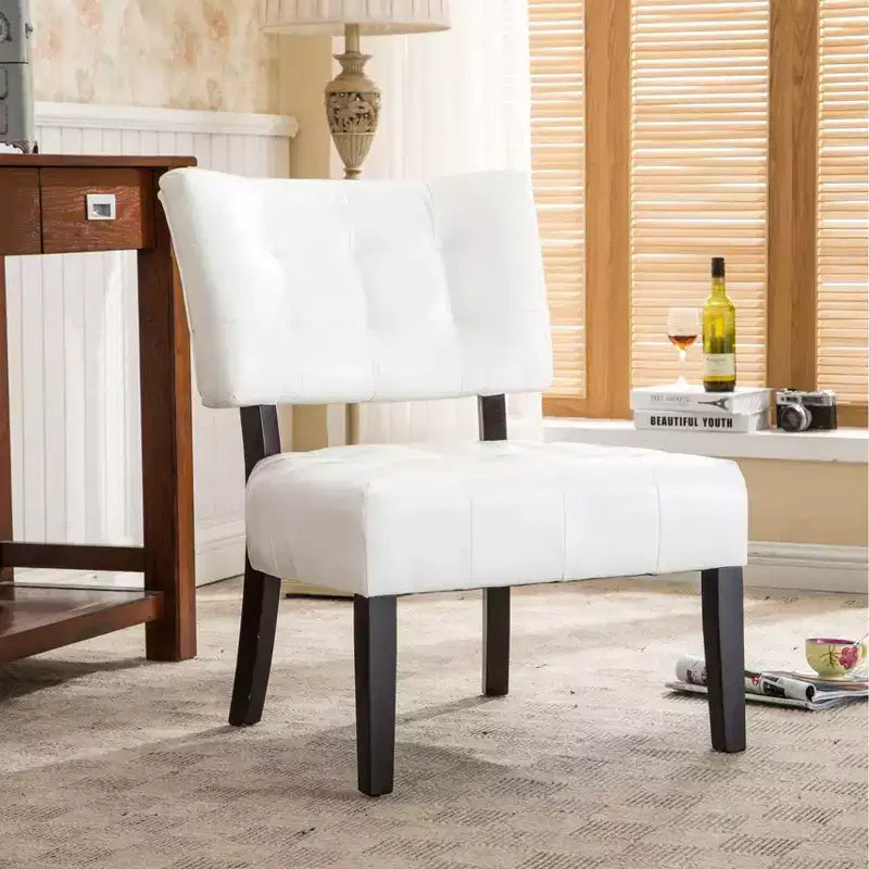 Modern Oversized Accent Chair with Tufted Back, Blended Leather, Wood Legs, for Living Room & Bedroom
