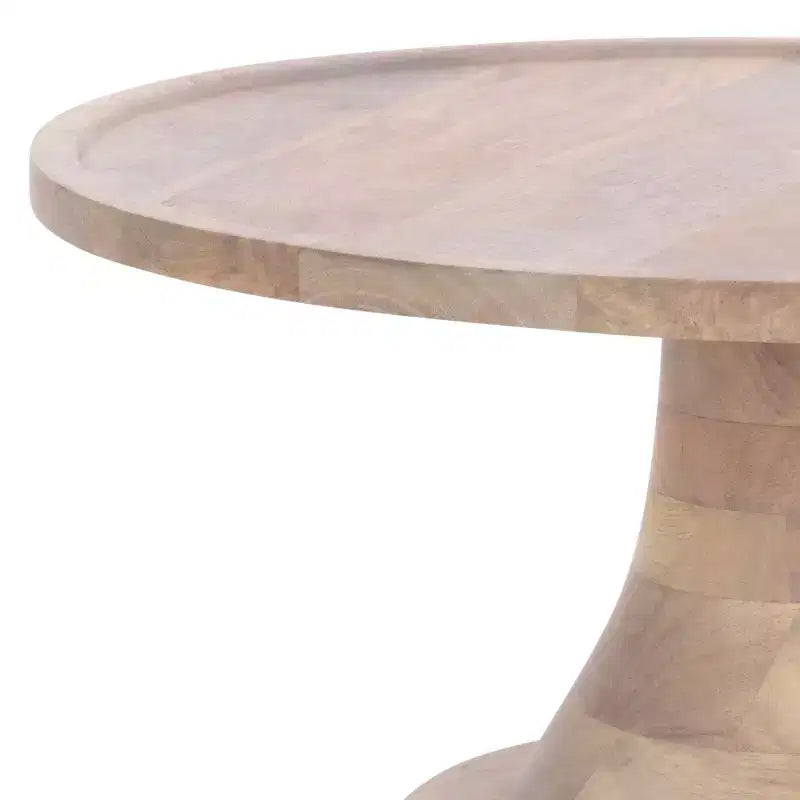 Round Accent Table, White Washed Mango Wood, Serving Tray Top, 18"