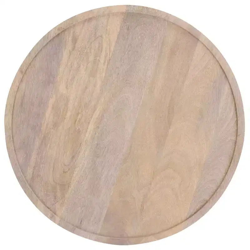 Round Accent Table, White Washed Mango Wood, Serving Tray Top, 18"