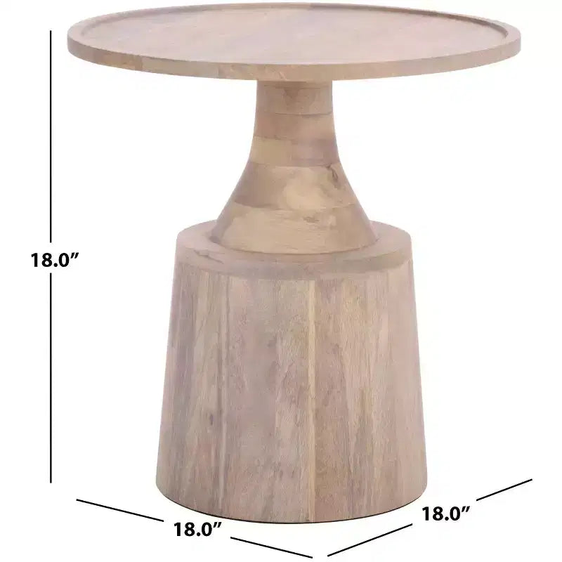 Round Accent Table, White Washed Mango Wood, Serving Tray Top, 18"