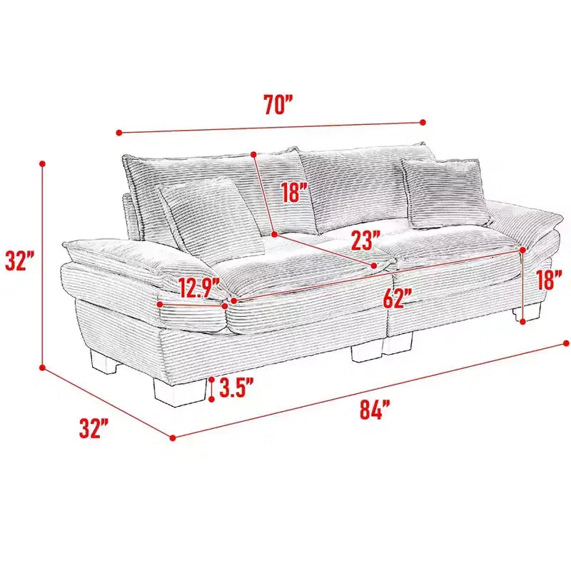 84" Corduroy Couch Loveseat Sofa with 2 Pillows for Living Room, Small Space, Office, Apartment