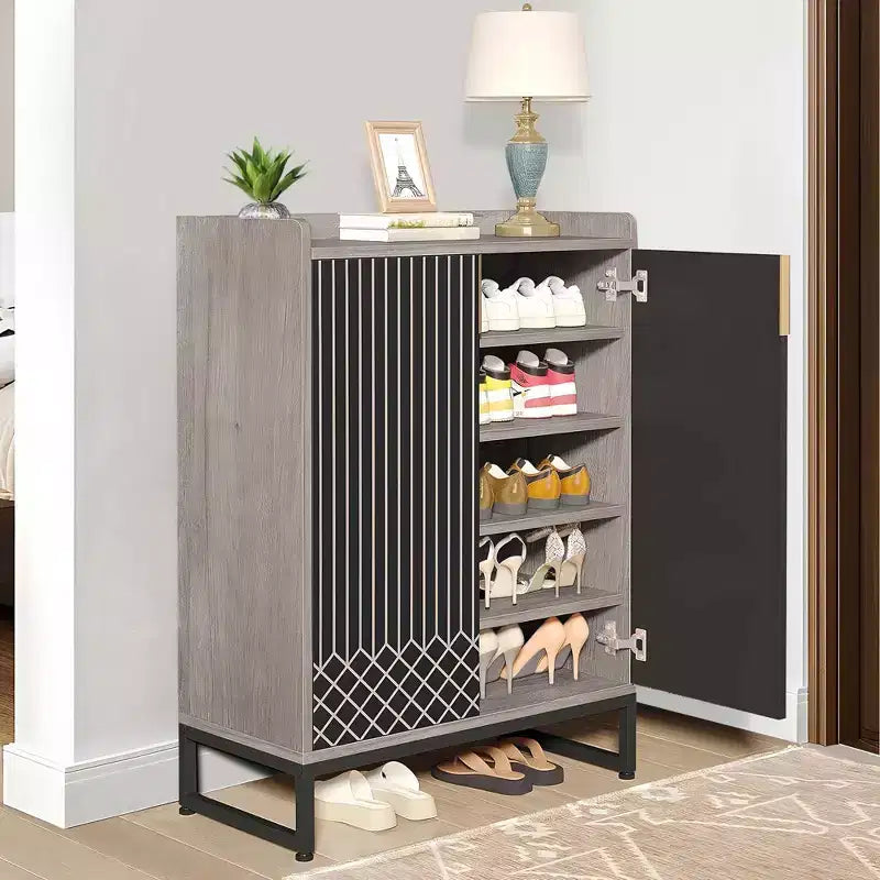 5-Tier Modern Shoe Cabinet with Doors, Holds 20 Pairs, Adjustable Shelves, Entryway Hallway Cabinet, Black & Gray