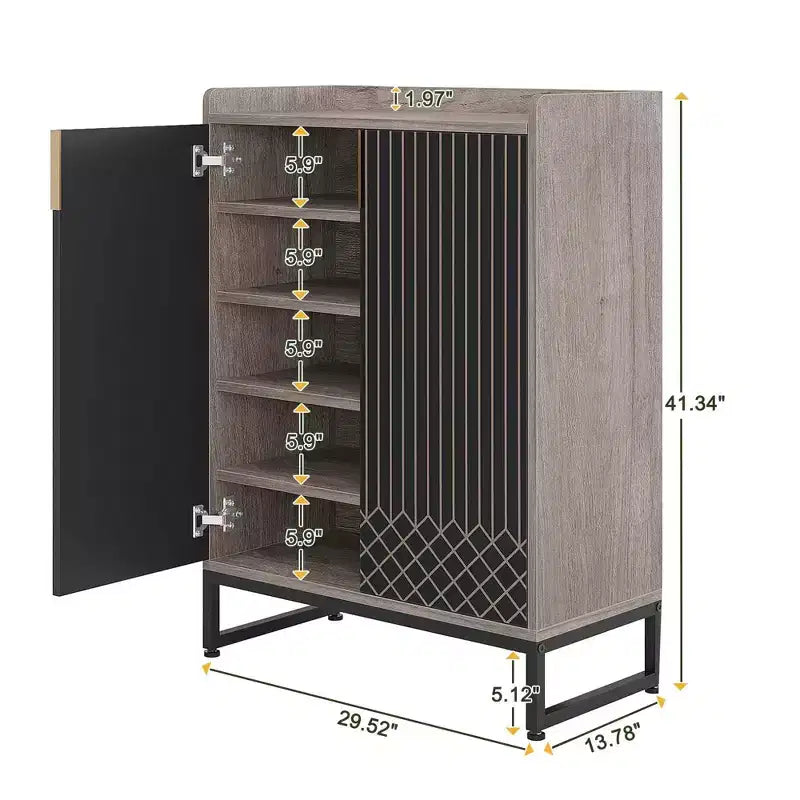 5-Tier Modern Shoe Cabinet with Doors, Holds 20 Pairs, Adjustable Shelves, Entryway Hallway Cabinet, Black & Gray