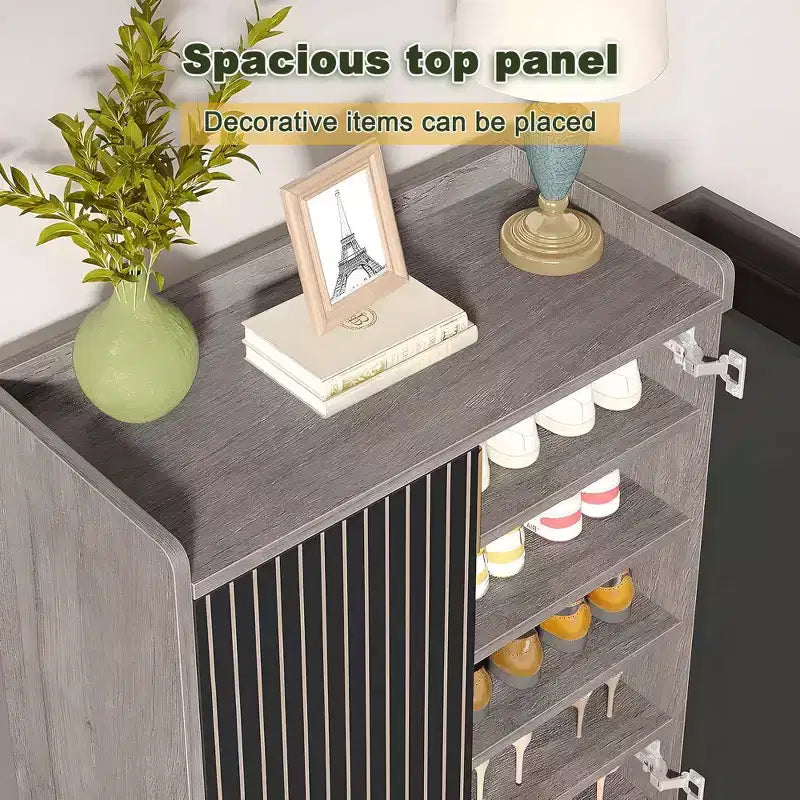 5-Tier Modern Shoe Cabinet with Doors, Holds 20 Pairs, Adjustable Shelves, Entryway Hallway Cabinet, Black & Gray