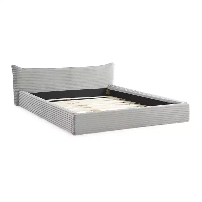 Queen Size Upholstered Bed Frame with Pleated Chenille Headboard, Gray