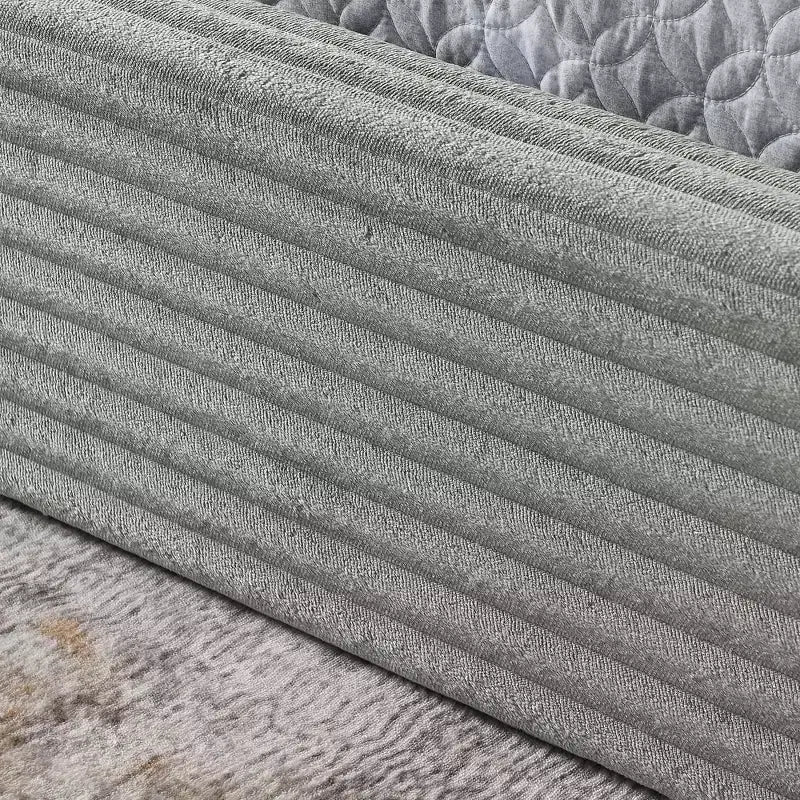 Queen Size Upholstered Bed Frame with Pleated Chenille Headboard, Gray