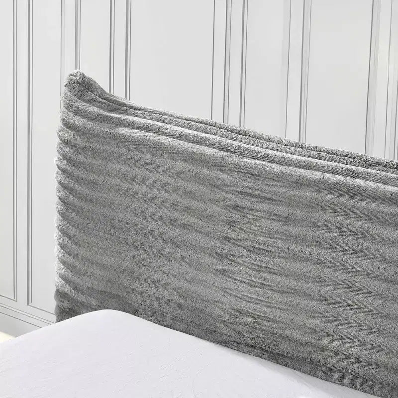 Queen Size Upholstered Bed Frame with Pleated Chenille Headboard, Gray