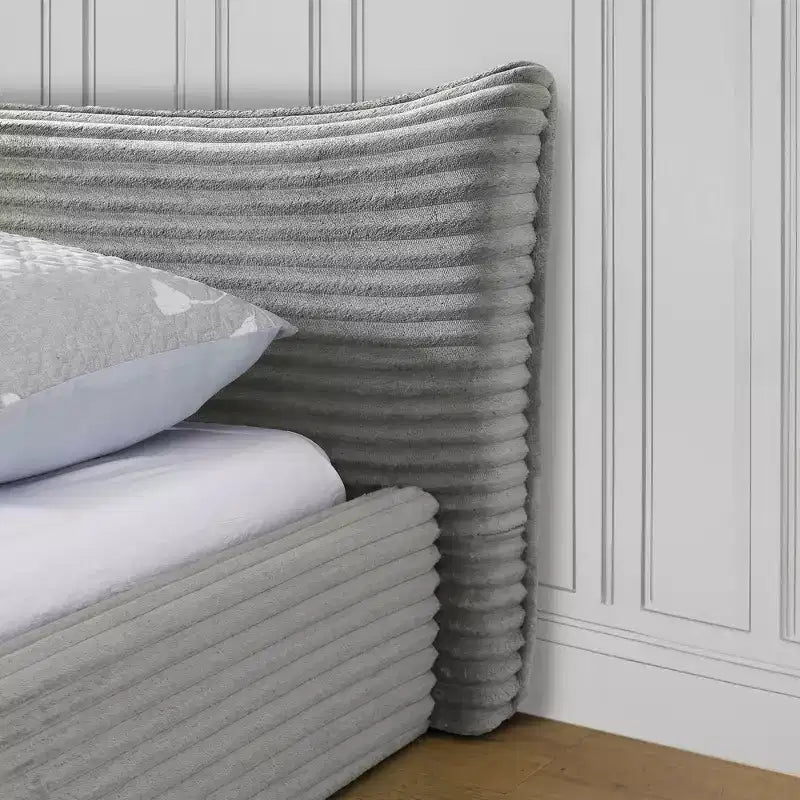 Queen Size Upholstered Bed Frame with Pleated Chenille Headboard, Gray