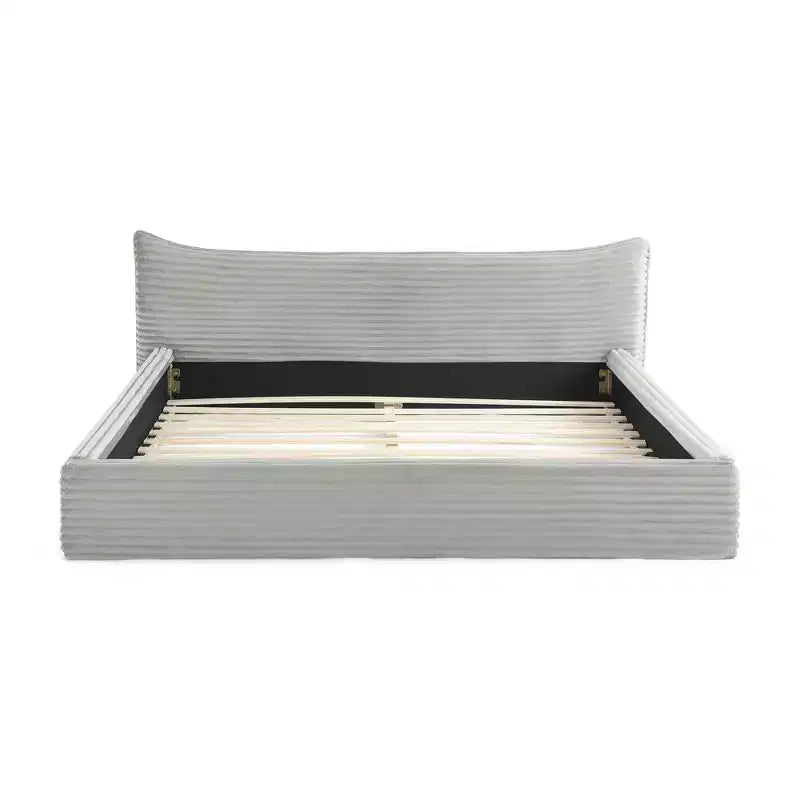 Queen Size Upholstered Bed Frame with Pleated Chenille Headboard, Gray