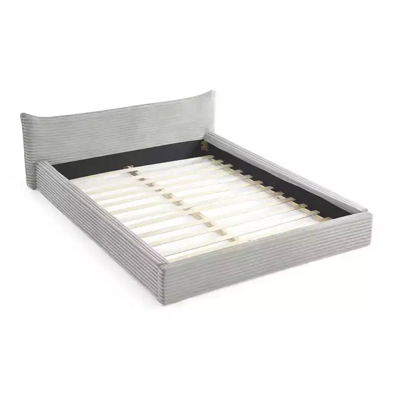 Queen Size Upholstered Bed Frame with Pleated Chenille Headboard, Gray
