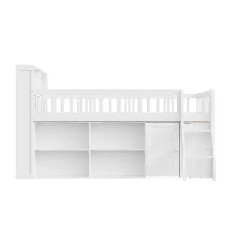 Full Size Loft Bed Frame with Storage and Built-in Headboard, Space-Saving Design