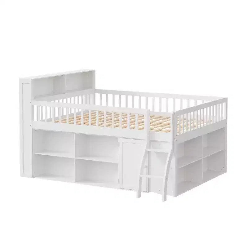 Full Size Loft Bed Frame with Storage and Built-in Headboard, Space-Saving Design