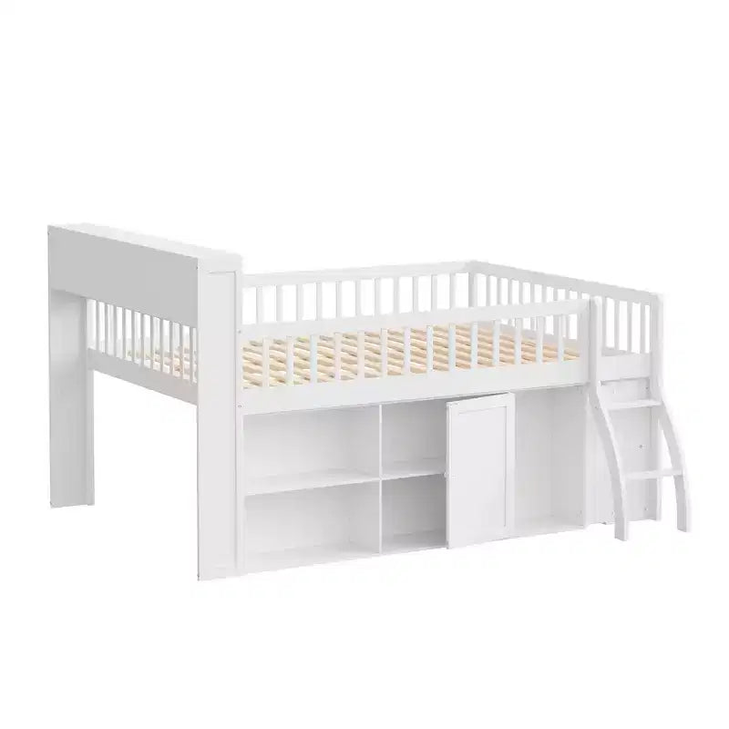 Full Size Loft Bed Frame with Storage and Built-in Headboard, Space-Saving Design