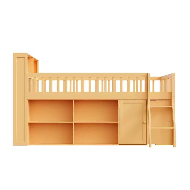 Full Size Loft Bed Frame with Storage and Built-in Headboard, Space-Saving Design