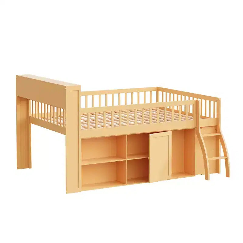 Full Size Loft Bed Frame with Storage and Built-in Headboard, Space-Saving Design