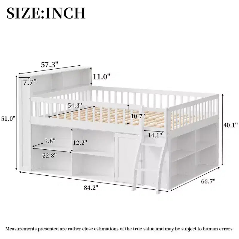 Full Size Loft Bed Frame with Storage and Built-in Headboard, Space-Saving Design