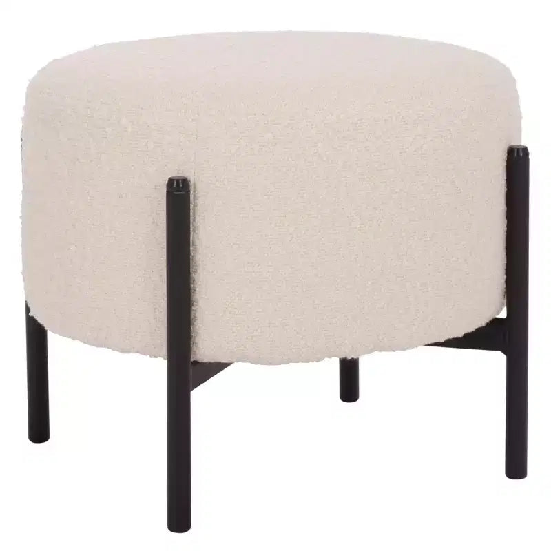 Traditional Padded Ottoman, Plywood and Metal Frame, Cream and Black