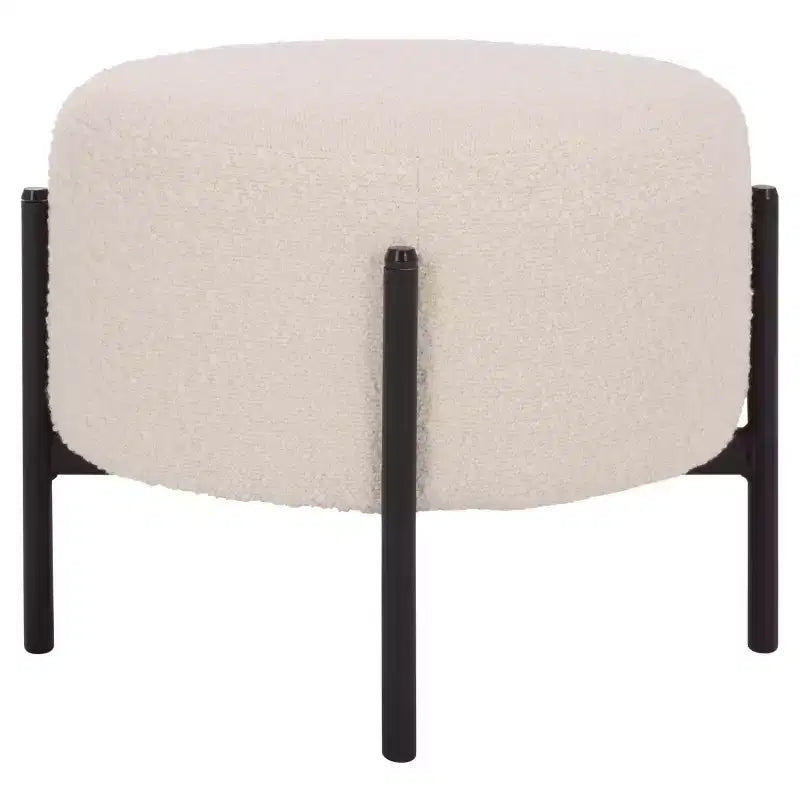 Traditional Padded Ottoman, Plywood and Metal Frame, Cream and Black