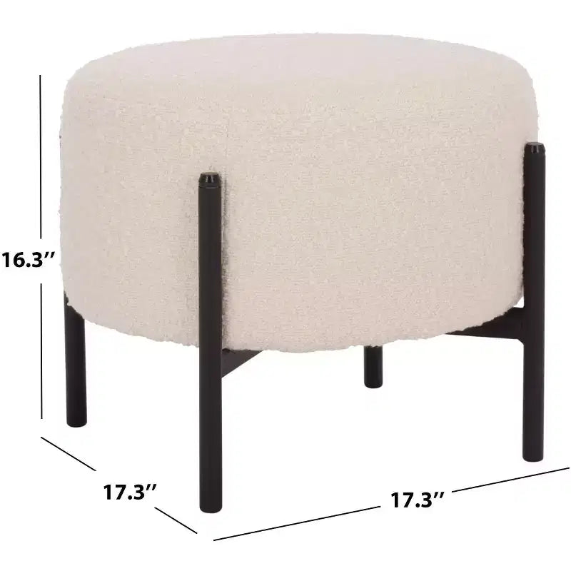 Traditional Padded Ottoman, Plywood and Metal Frame, Cream and Black