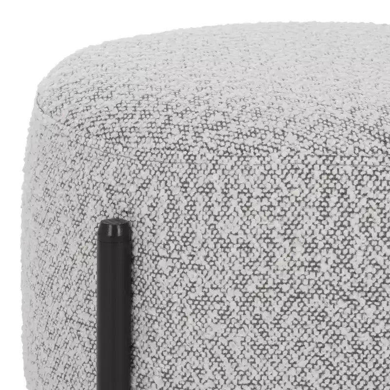 Traditional Padded Ottoman, Plywood and Metal Frame, Cream and Black