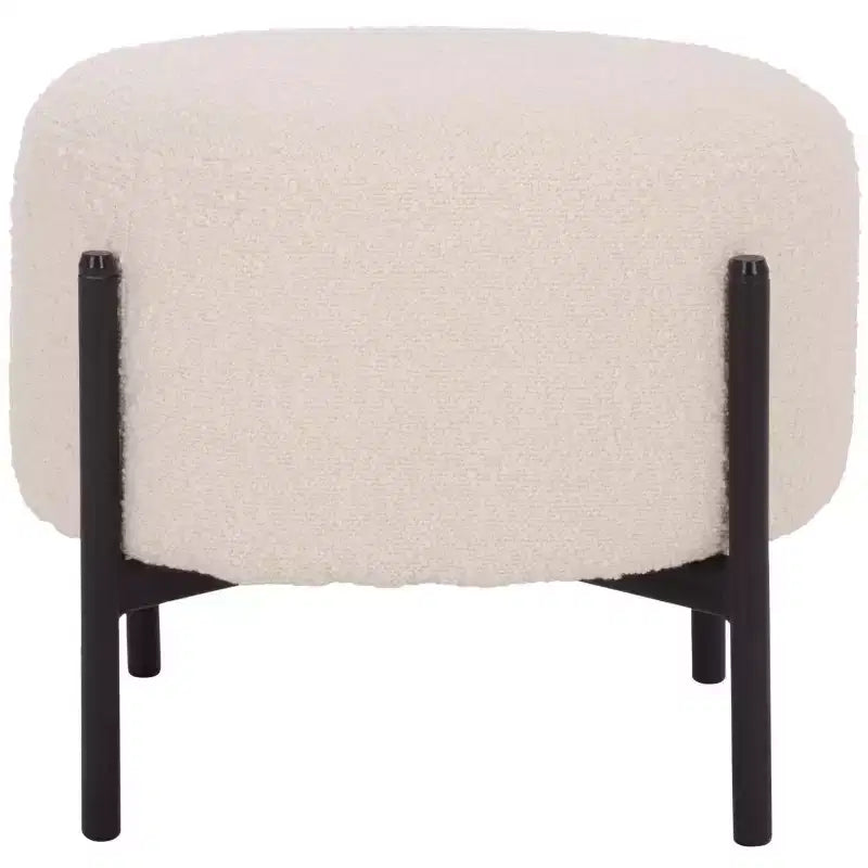 Traditional Padded Ottoman, Plywood and Metal Frame, Cream and Black