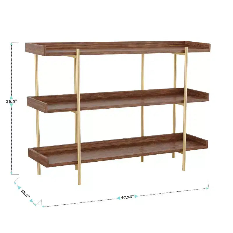 3-Shelf Storage Display Bookcase with Metal Frame, Black Wood Grain