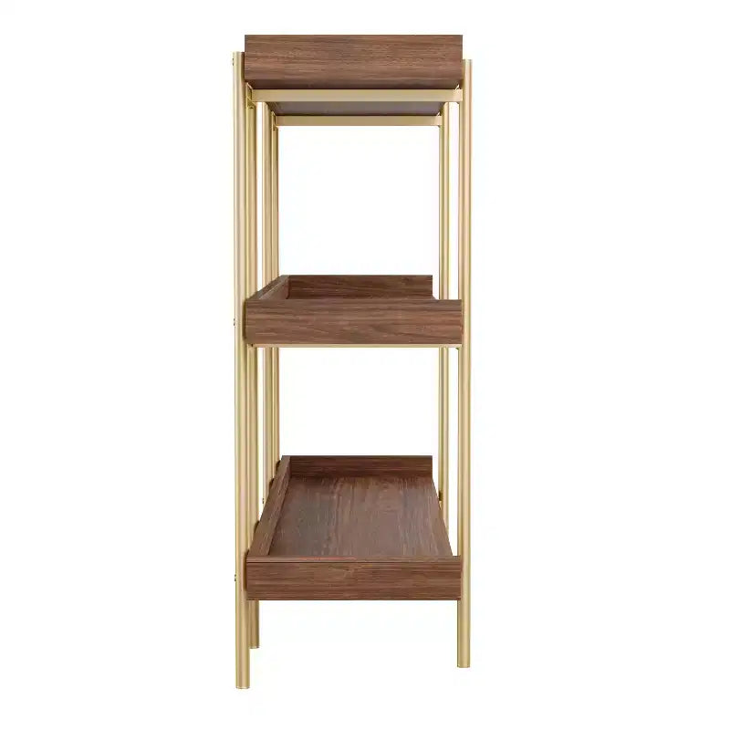 3-Shelf Storage Display Bookcase with Metal Frame, Black Wood Grain