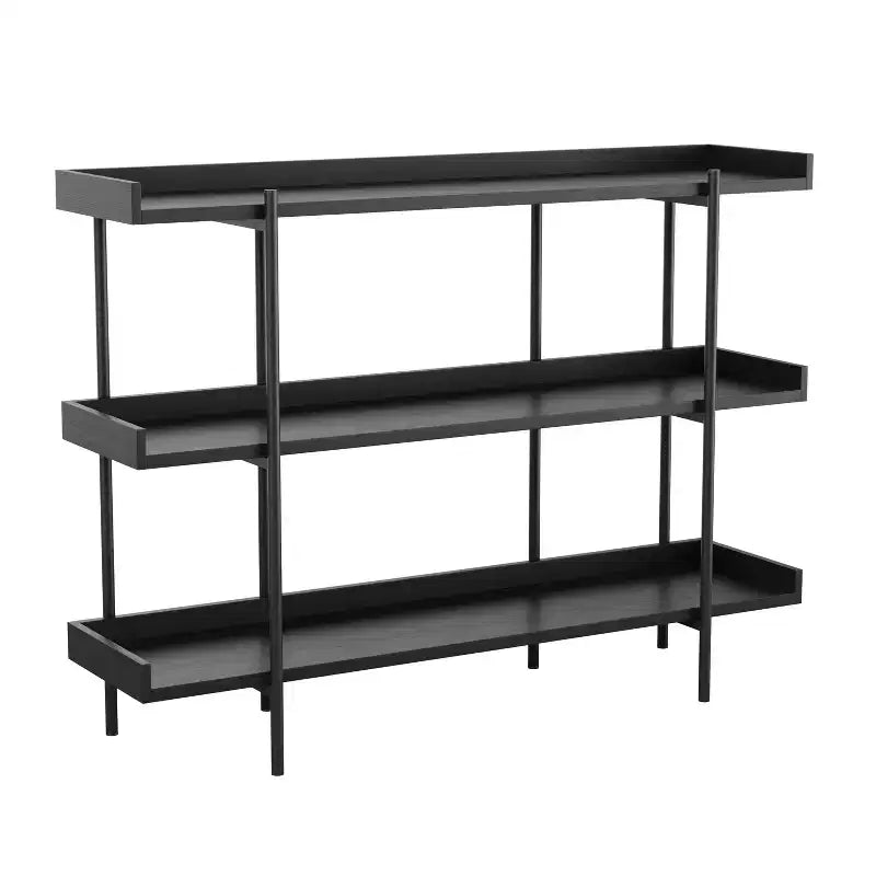 3-Shelf Storage Display Bookcase with Metal Frame, Black Wood Grain