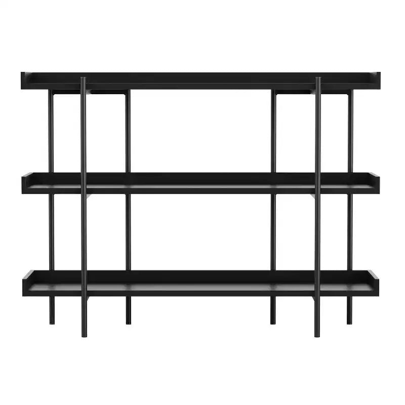 3-Shelf Storage Display Bookcase with Metal Frame, Black Wood Grain